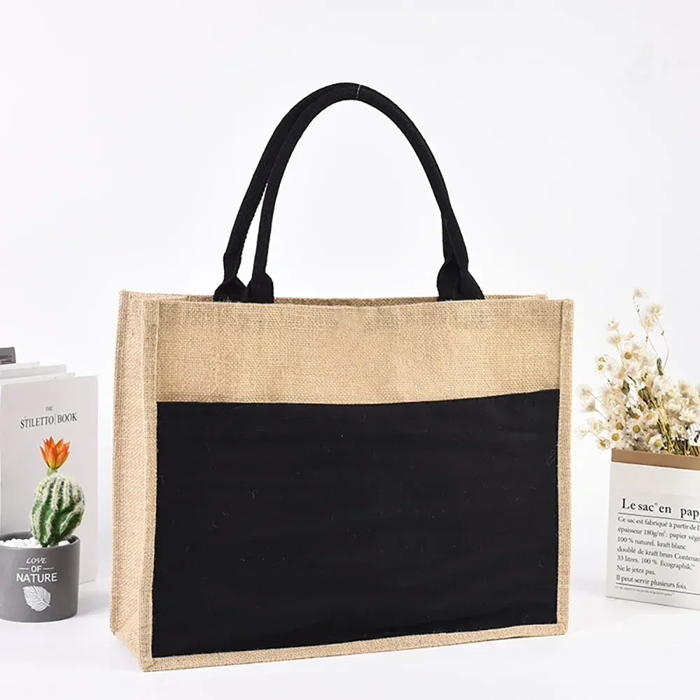 sacs de courses en toile de jute, sacs d'imitation de jute vintage, sac en lin, sac laminé de plage, série enseignant, pochette de rangement d'épicerie réutilisable