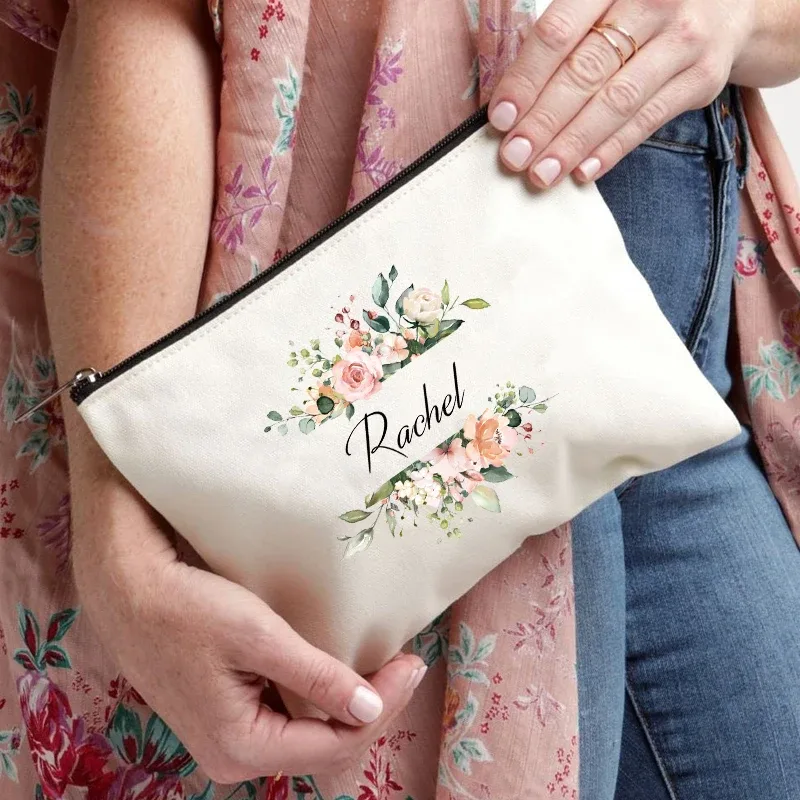 trousse à cosmétiques personnalisée avec nom, meilleur cadeau pour les enseignants de demoiselle d'honneur, femme, sœur, trousse de maquillage personnalisée, trousse de toilette tendance pour femmes