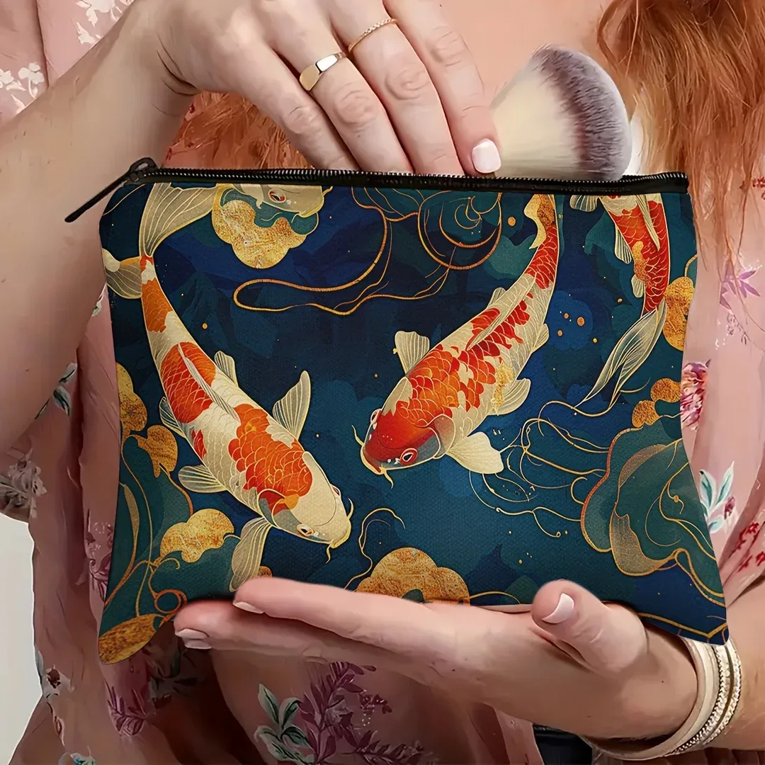 koi fish design pochette à cosmétiques sac à cosmétiques élégant pour femme, trousse de toilette portable polyvalente, trousse de rangement, trousse à cosmétiques de voyage