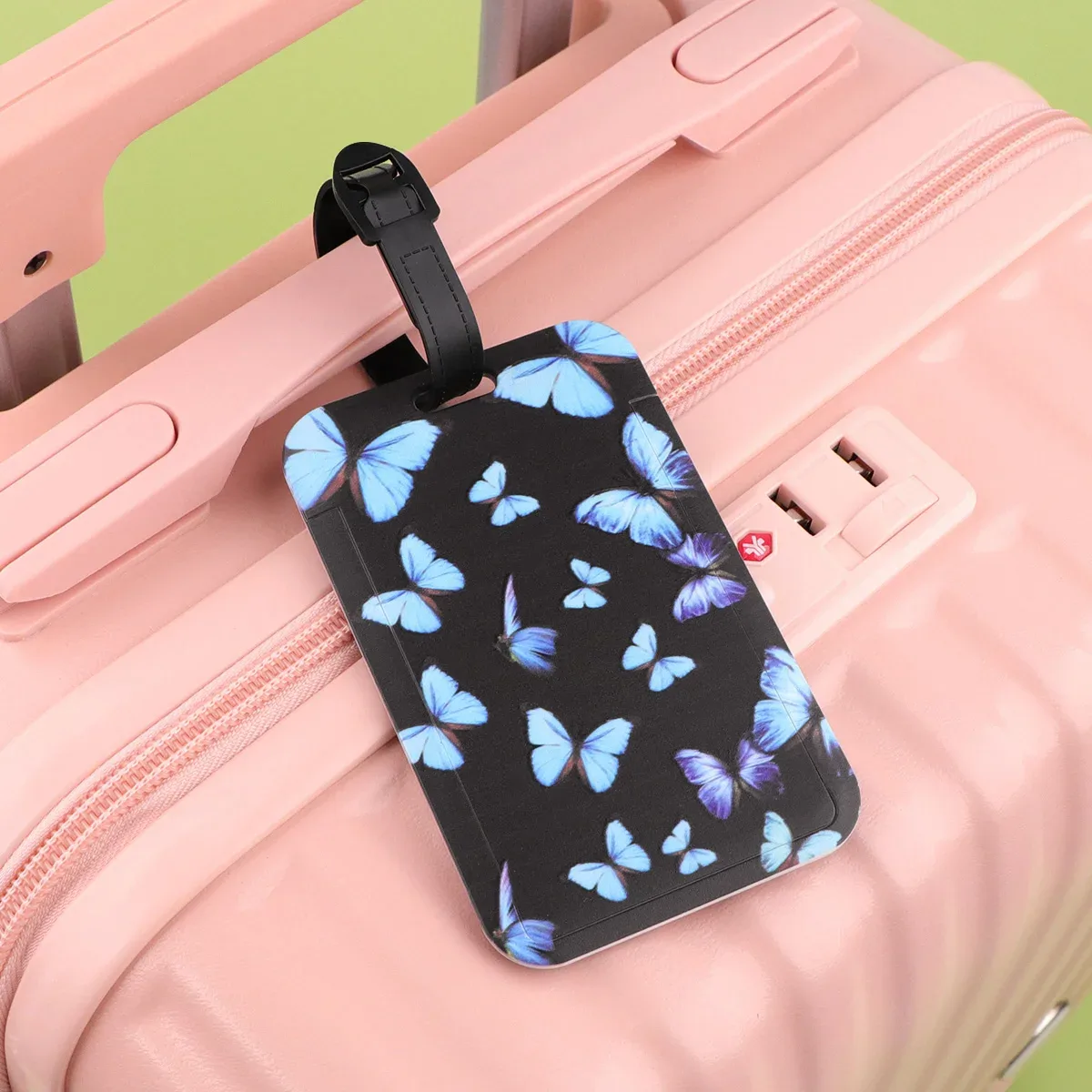 étiquette de bagage en plastique papillon bleu, valise tortue de mer, sac à dos, liste anti-perte, porte-carte d'identité, accessoires de bagages à la mode