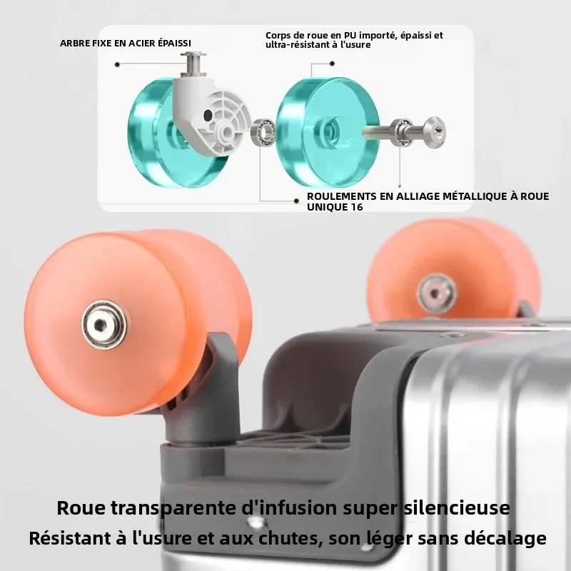 valise en alliage d'aluminium et de magnésium, grande capacité, avec serrure à combinaison, roulettes transparentes, valise à roulettes pour affaires