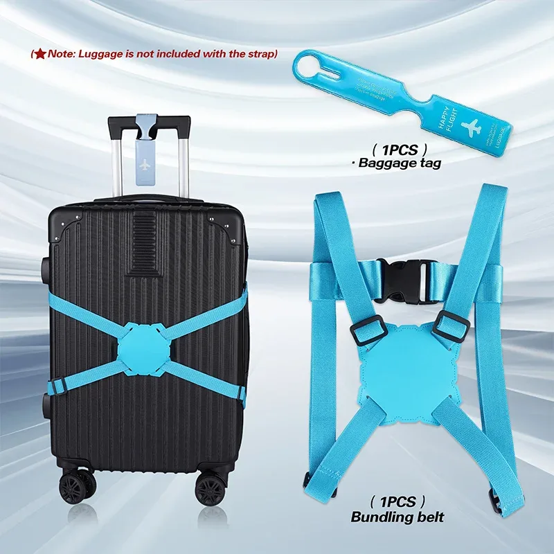 ensemble de 2 sangles de bagage + étiquette de bagage, disponible en 5 couleurs, sangle de fixation de bagages de voyage avec attache de sécurité en forme de 8, corde élastique antidérapante, sangle de fixation de bagages, étiquette de bagage pour bagages à main, étiquette d'identification anti-perte pour bagages de voyage, étiquette d'embarquement pour avion, étiquette de bagage en pvc