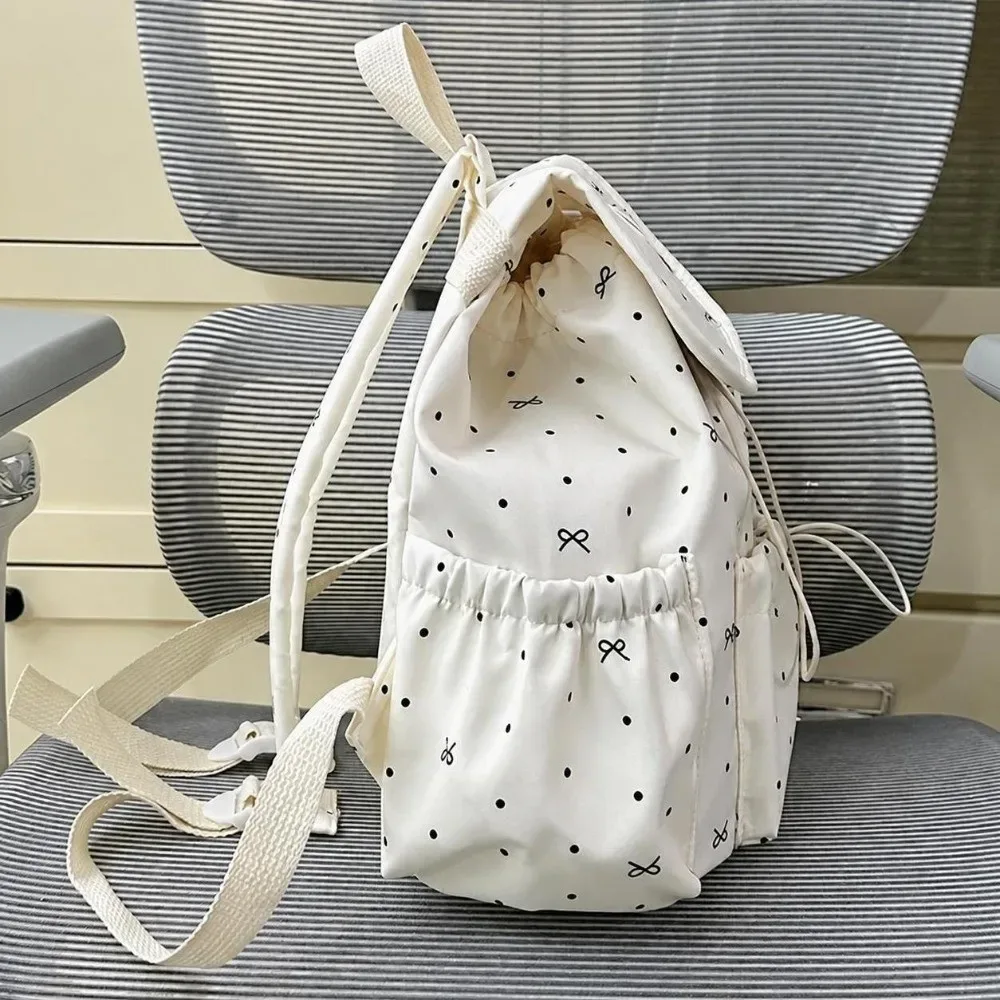 sac à dos à cordon de serrage à pois, grande capacité, avec nœud, double bandoulière, ultra léger, en nylon, pour les trajets quotidiens et les voyages