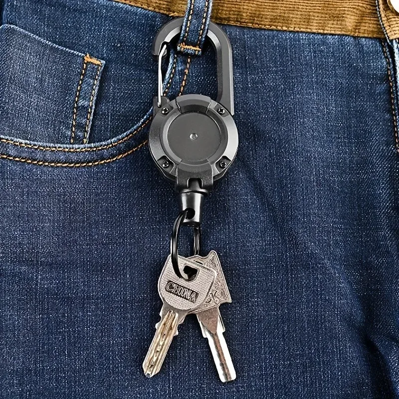 1pc porte-clés rétractable en câble métallique pour hommes, accessoires de sac à dos pour l'extérieur, porte-clés polyvalent et durable