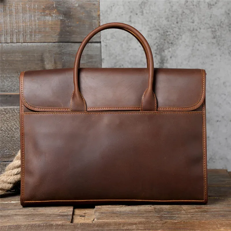pndme – porte-documents rétro en cuir de vache crazy horse pour hommes, sac quotidien étanche pour ordinateur portable, sacs à bandoulière de travail en cuir véritable