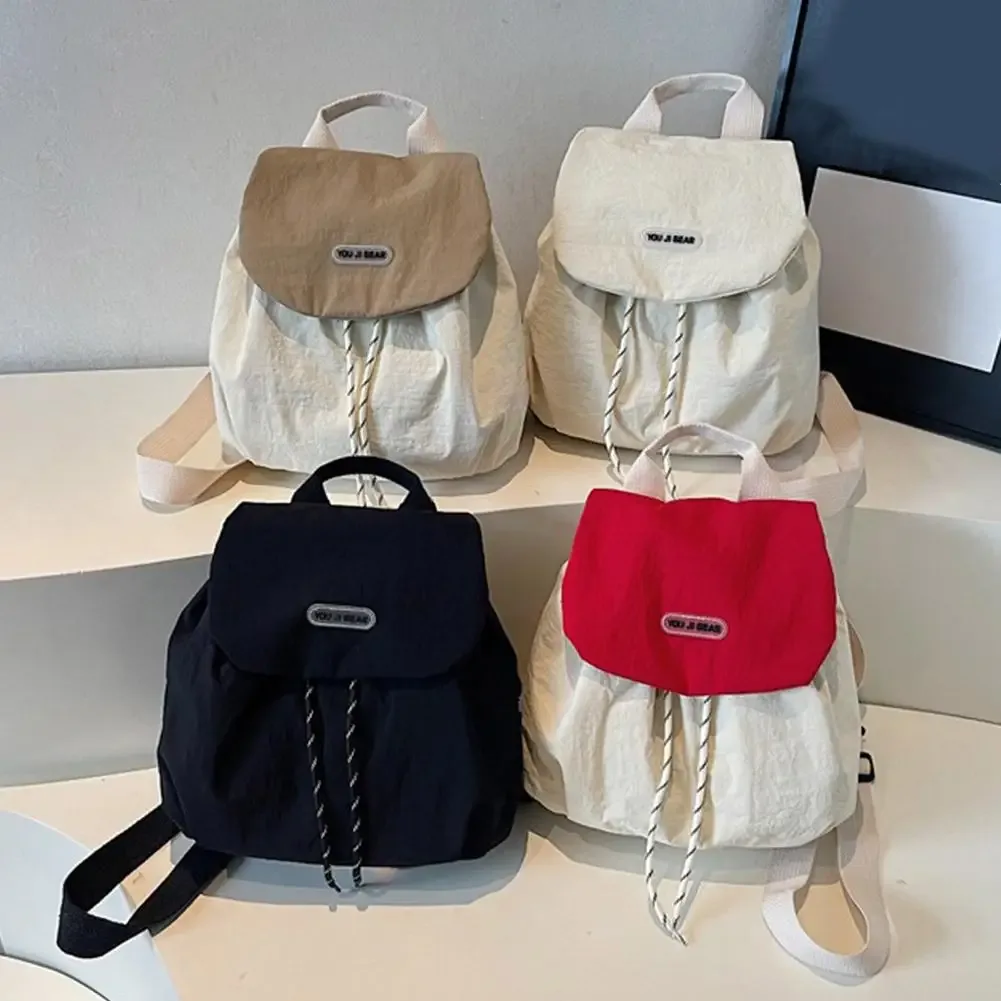sac à dos en nylon souple avec cordon de serrage, petit sac à dos coréen pour femmes, sac à dos léger de voyage décontracté pour étudiants et navetteurs