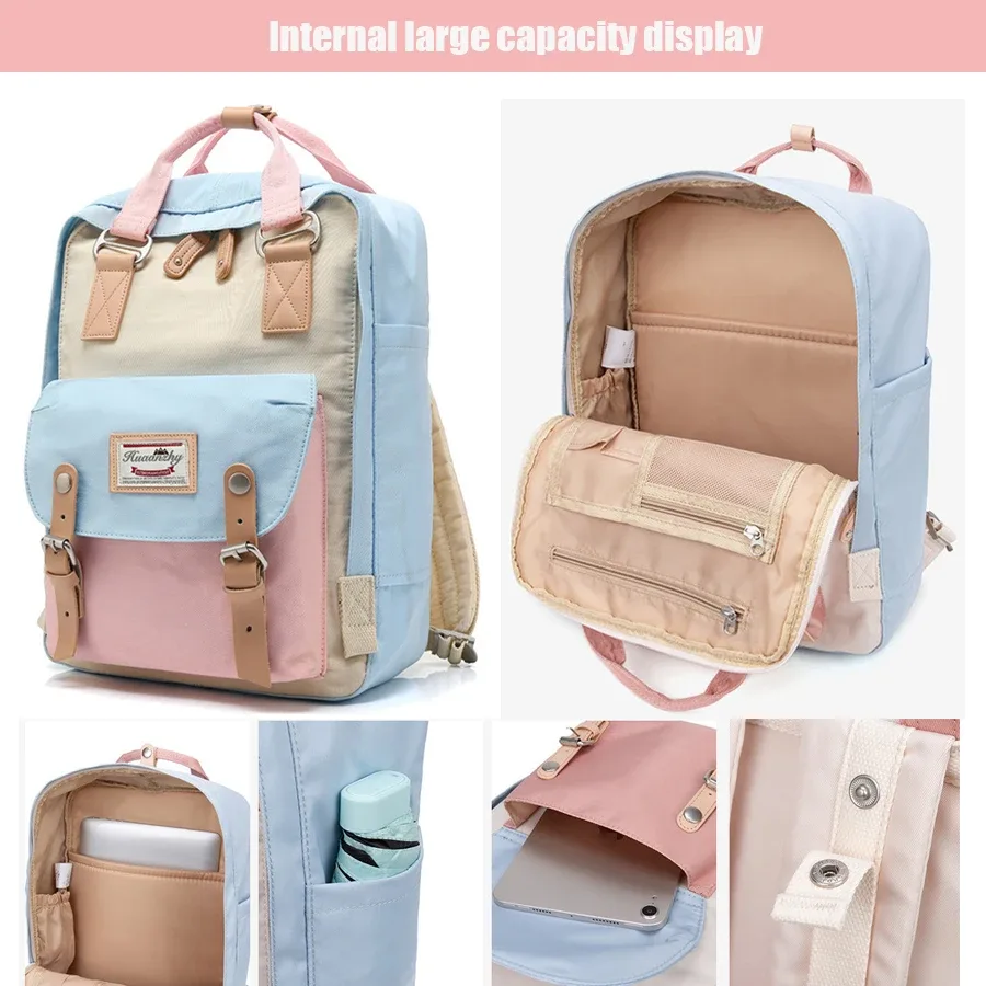 Sac à dos tendance pour femmes, grande capacité, imperméable, pour filles et garçons, sac à dos pour ordinateur portable 14 pouces, pour le collège, l'école, le travail