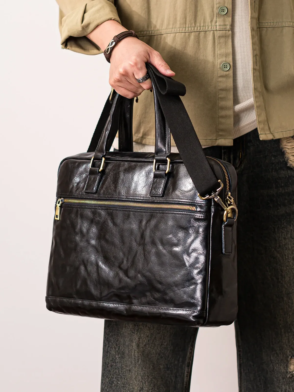 pndme – porte-documents noir en cuir véritable pour hommes, sac à main de travail pour ordinateur portable, de haute qualité, à la mode, de luxe, en cuir de vache véritable