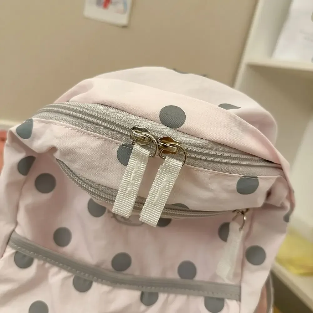 sac à dos mignon à pois, minimaliste, grande capacité, en nylon, avec broderie chat, léger, pour étudiant, école, trajets quotidiens