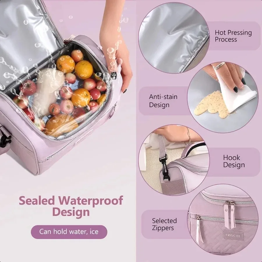 grande sacoche isotherme pour le déjeuner, lavable à la main, en polyester durable, avec bandoulière rembourrée pour le travail, l'école, les pique-niques