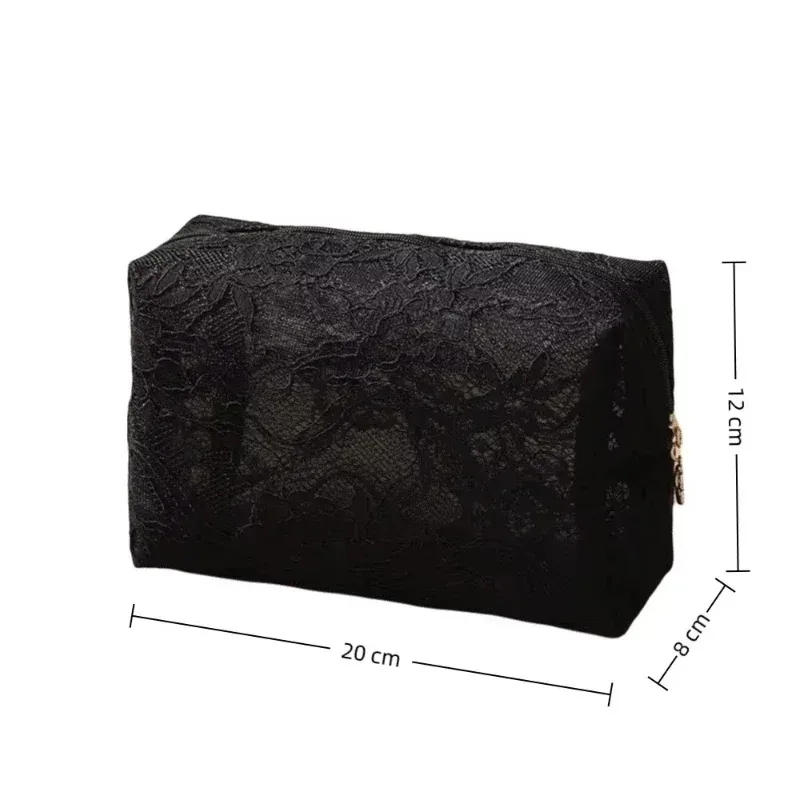 sac de maquillage en dentelle pour femmes, grande capacité, organisateur de cosmétiques et de bijoux, sac de toilette carré portable à fermeture éclair
