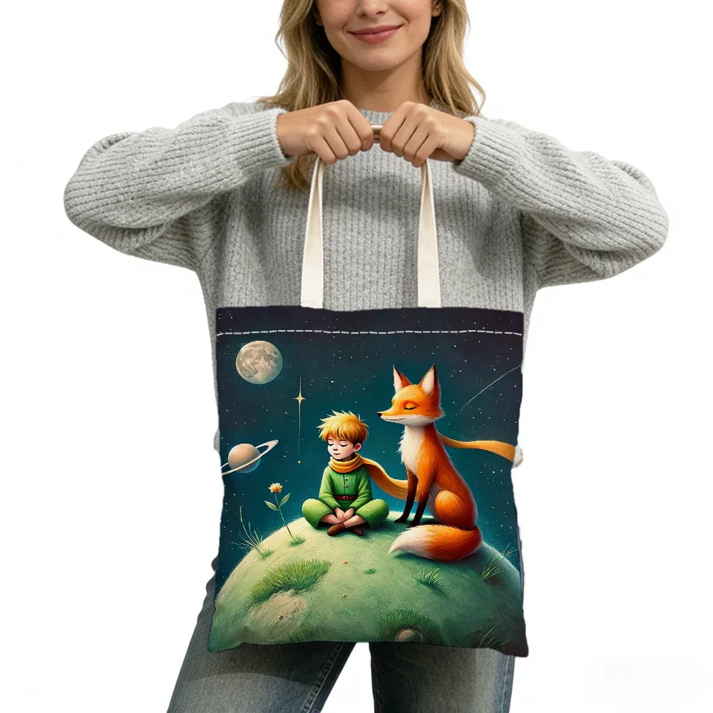 sac fourre-tout imprimé double face sans fermeture éclair, star boy cute fox cosmic rose, 40x45 cm, sac à bandoulière pour usage quotidien, shopping, apprentissage, extérieur