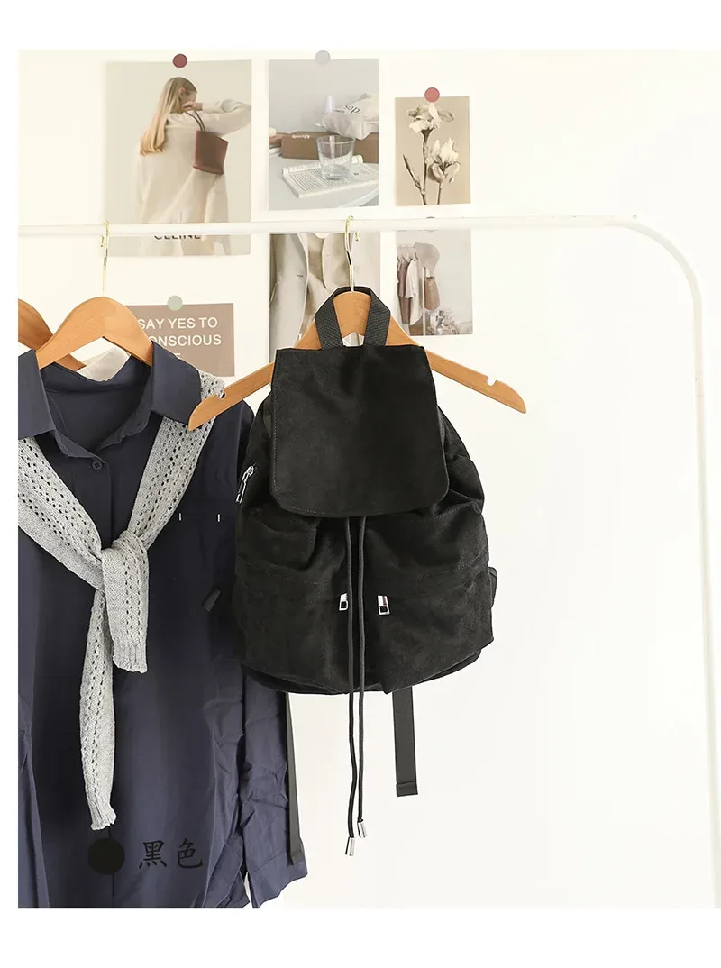 sac à dos en daim pour femme, sac à bandoulière décontracté pour trajets quotidiens, sac à cordon pour femme, mochilas, rucksack, sac d'école