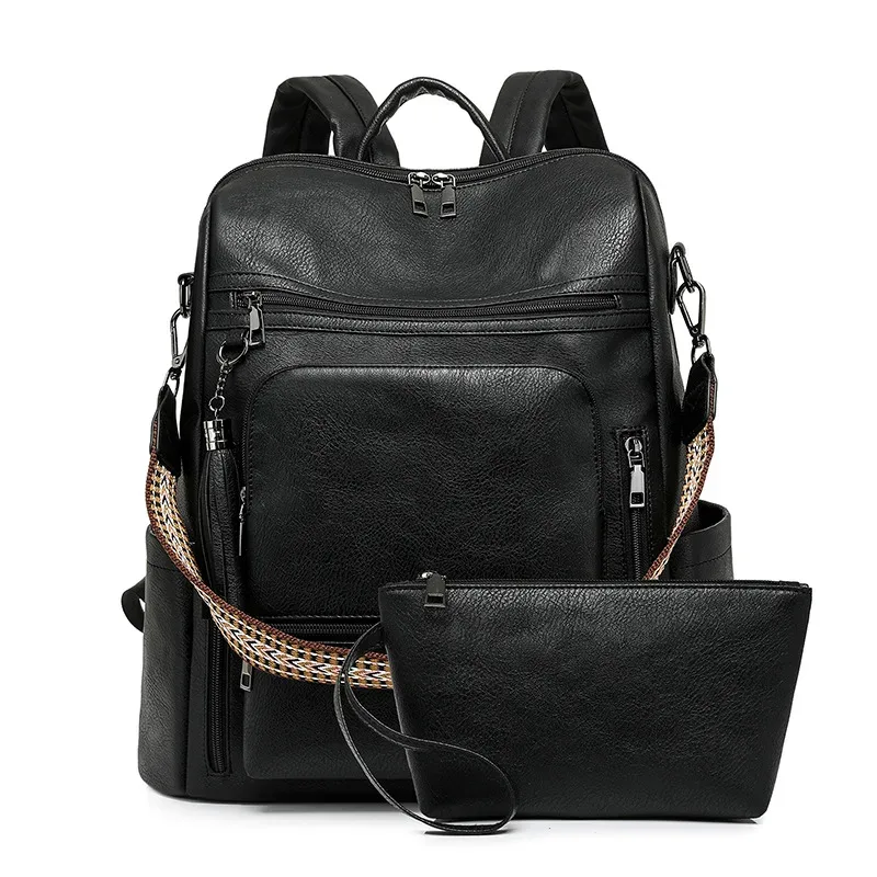 sac à dos/bandoulière portefeuille en cuir pu imperméable et antivol pour femme, grande capacité, style rétro, idéal pour les voyages, le travail et les études.