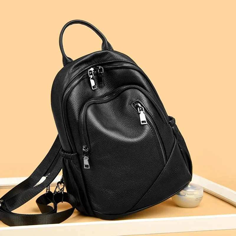 sac à dos en cuir de vache véritable, grande capacité, à la mode, pour femmes, sac à dos de haute qualité en cuir véritable, sac à bandoulière, sacoche