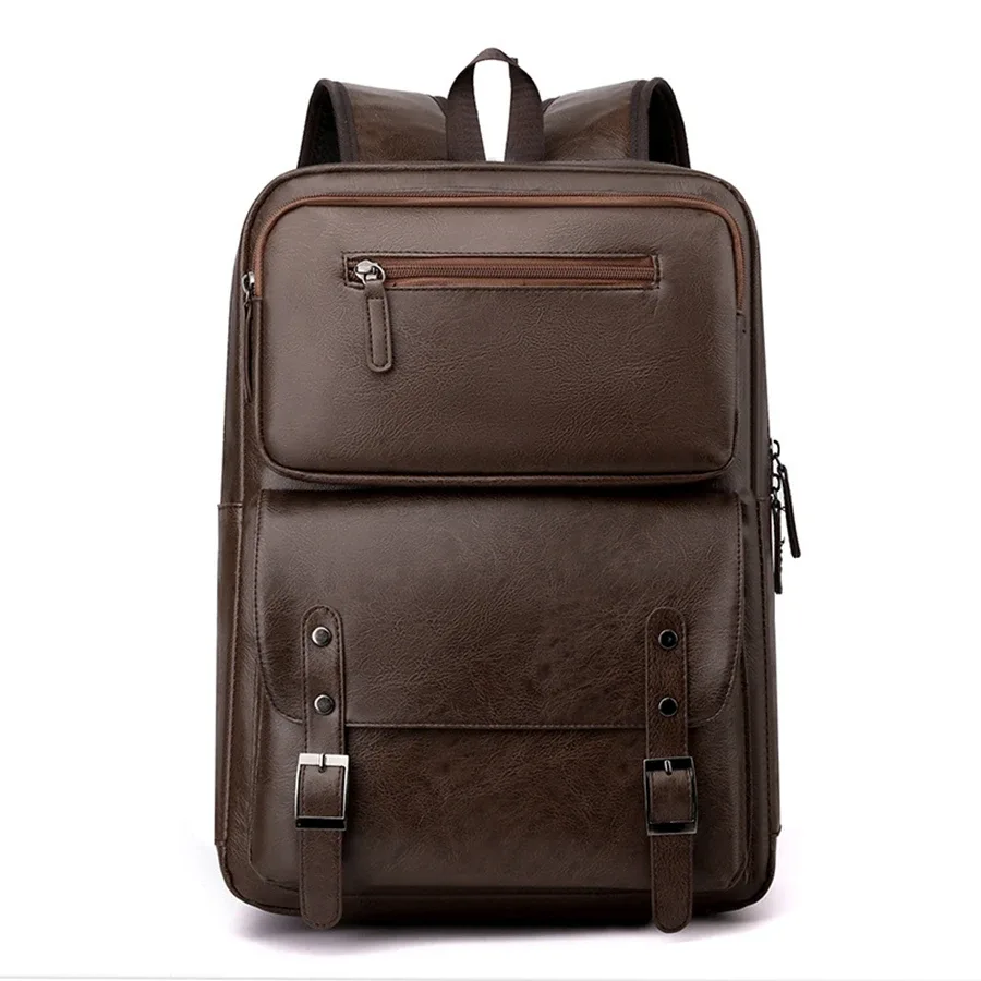mode hommes sac à dos en cuir pu sac à dos grand ordinateur portable sacs à dos mâle mochilas noir cartable pour adolescents garçons marron sac a dos
