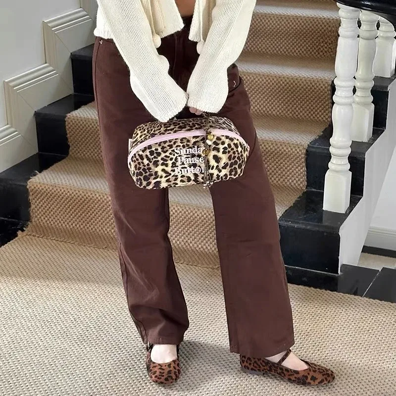 sac de maquillage pour femme à imprimé léopard, grande capacité, sac de toilette de voyage tendance, sac de rangement cosmétique à fermeture éclair pour femme