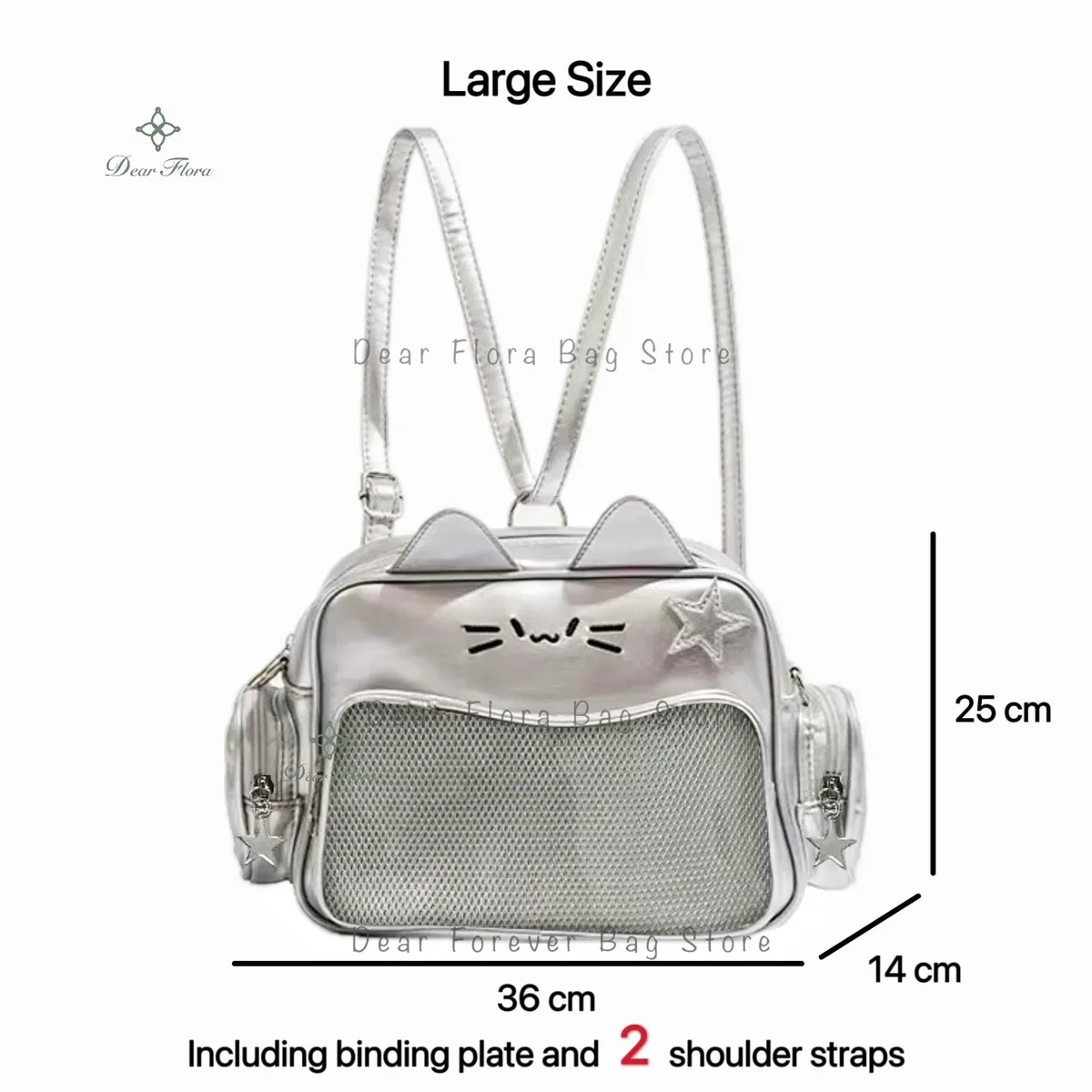 sac à dos chat argenté du japon y2k, sac d'école ita pour adolescent mignon, sac de voyage à poche transparente pour filles douces, femmes et garçons