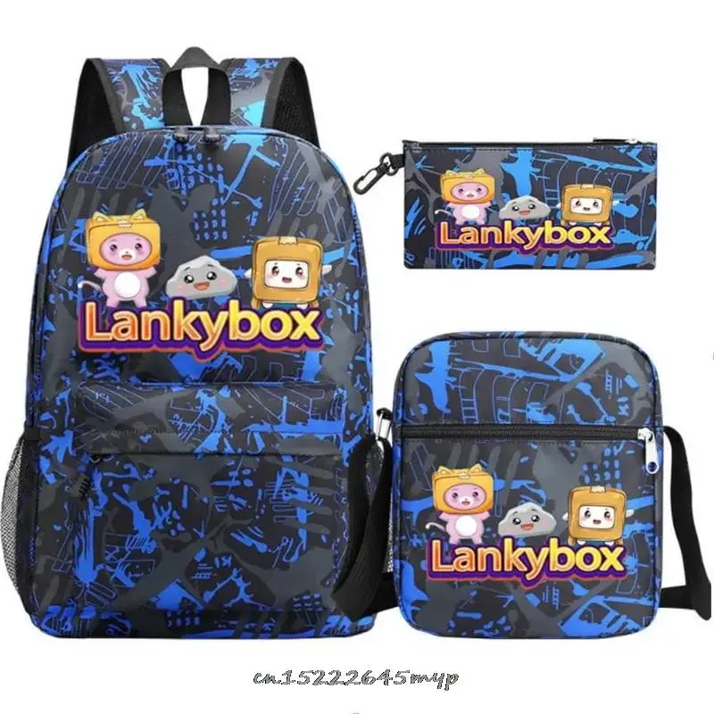 ensemble de sac à dos anime lankybox pour enfants, sacs d'école pour garçons et filles, sac à dos de voyage pour hommes et femmes, sac à dos pour adolescents, cadeau mochila, 3 pièces