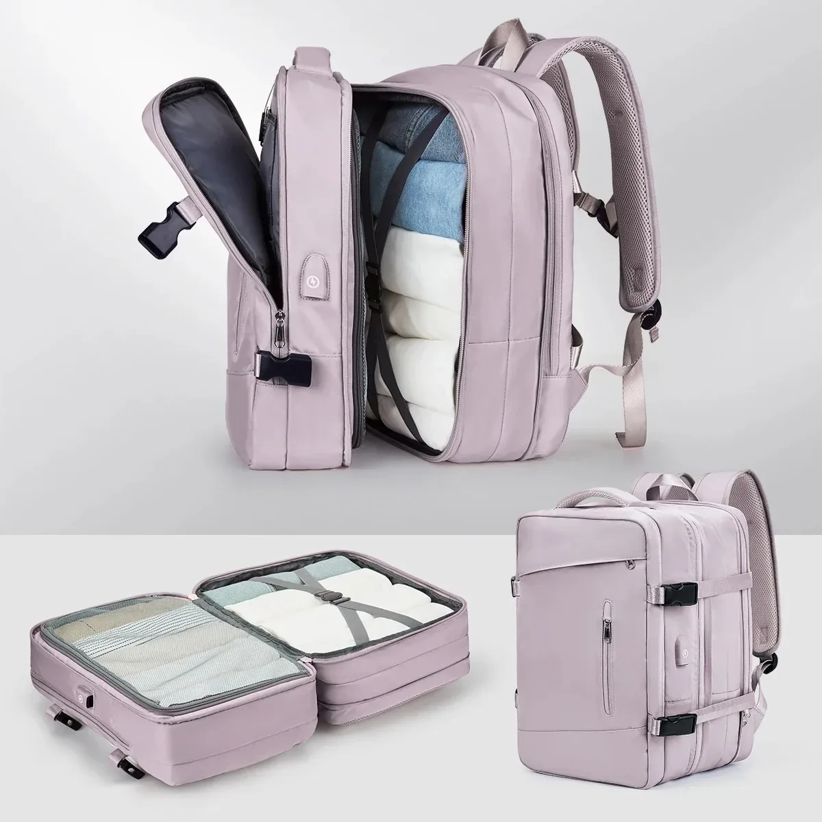 sac à dos de voyage imperméable de grande capacité avec compartiment à chaussures indépendant, rangement multi-compartiments et multi-couches, minimaliste a