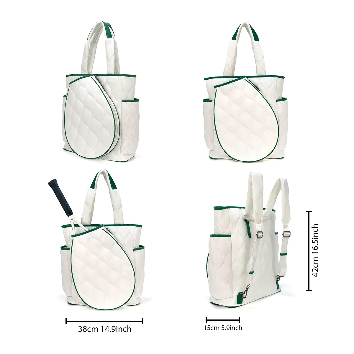 Sac de sport matelassé de haute qualité pour femmes, grande capacité, avec fermeture éclair, pour raquette de tennis et pickleball, sac de voyage de grande capacité.