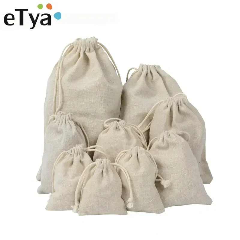 eTya sac à cordon en coton fait à la main hommes femmes organisateur d'emballage de voyage sac à provisions réutilisable fourre-tout femme pochette de rangement de bagages