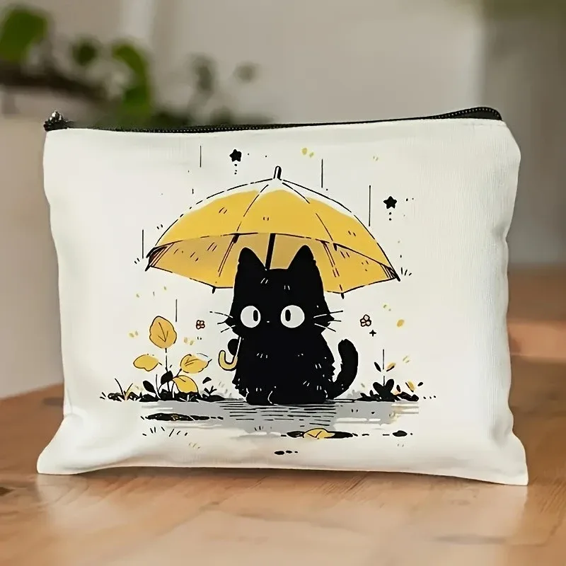 trousse de maquillage sur le thème du chat, pochette à cosmétiques avec fermeture éclair, motif de chat mignon, organisateur de toilette de voyage, cadeau pour les amoureux des chats