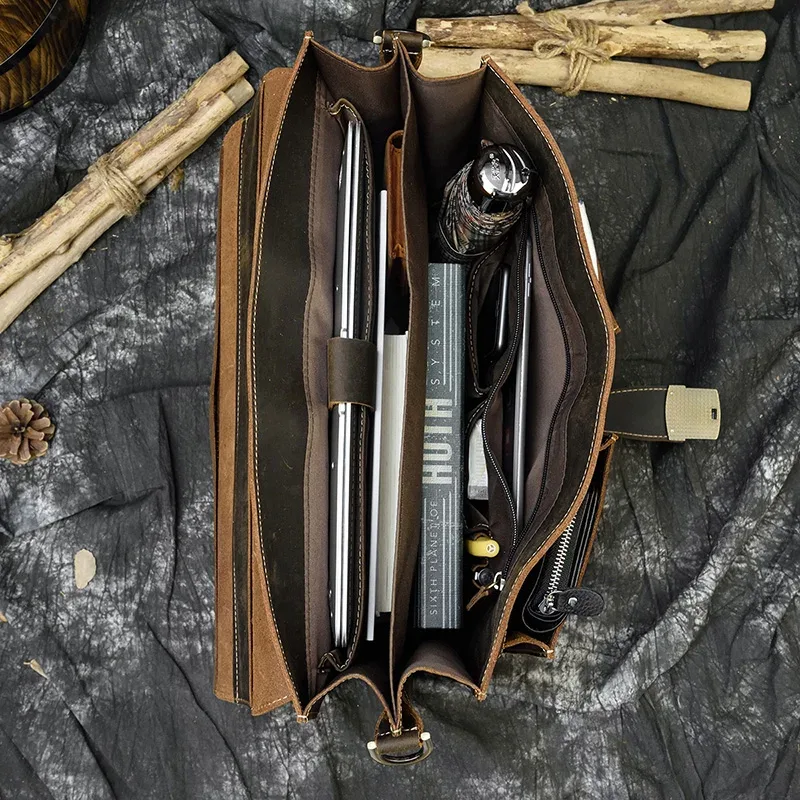 luufan-sac d'ordinateur portable en cuir véritable pour homme, étui à bombes d'affaires, sac de messager en cuir de vache, sac de calcul initié, fourre-tout pour homme, 15 pouces