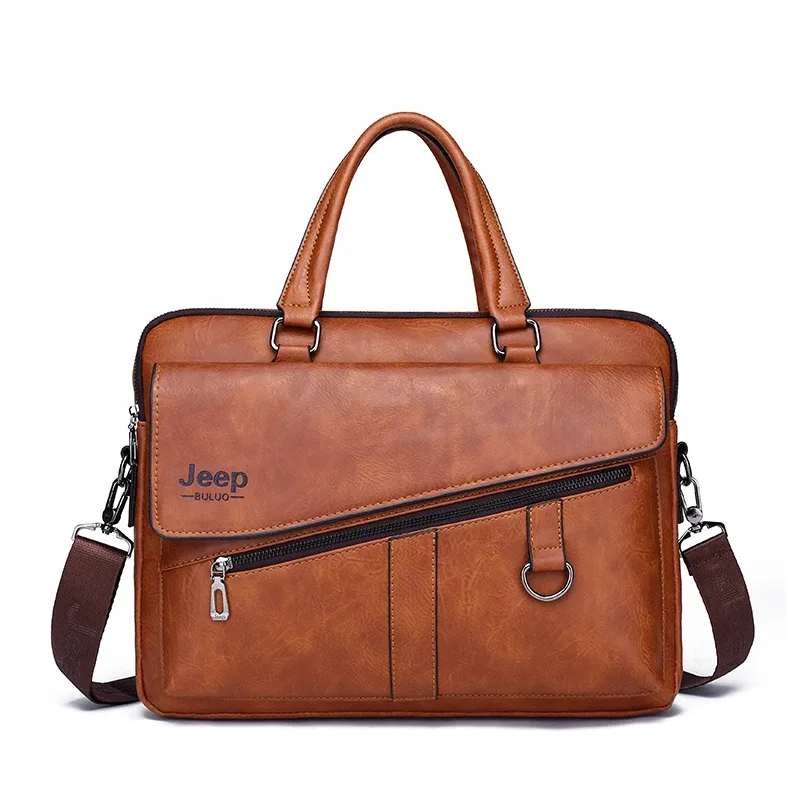 jeep buluo hommes porte-documents en cuir fendu ordinateur portable nouveau sac 14 "pc médecin avocat ordinateur sac fourre-tout mâle vintage affaires hommes sacs