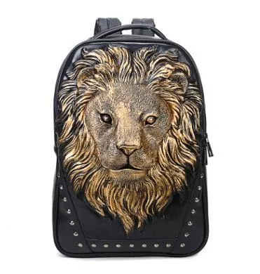 sac à dos tendance pour femmes et hommes, sac à dos avec impression 3d lion rivet, sacs d'école pour adolescentes, sac de voyage