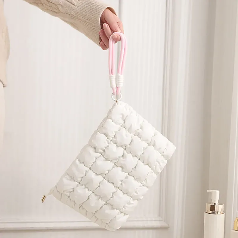 pointrousse de maquillage matelassurera pour femme, trousse cosmétique, trousse de toilette en poudre, trousse à carreaux avec fermeture éclair, trousse d'évaluation de maquillage pour fille