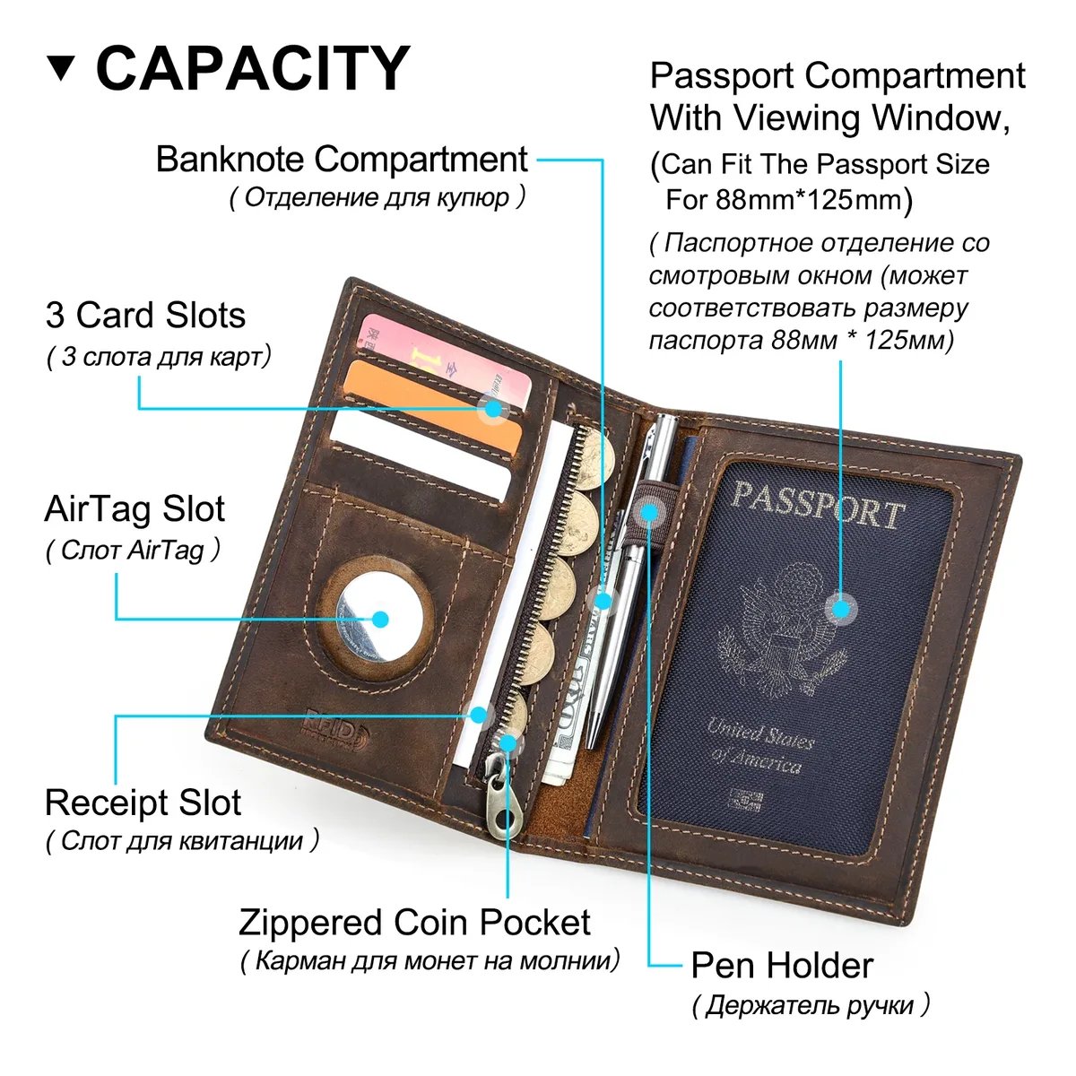 porte-passeport en cuir de vache véritable, portefeuille de voyage avec étui airtag, pochette anti-perte, porte-carte, blocage rfid, couverture de passeport