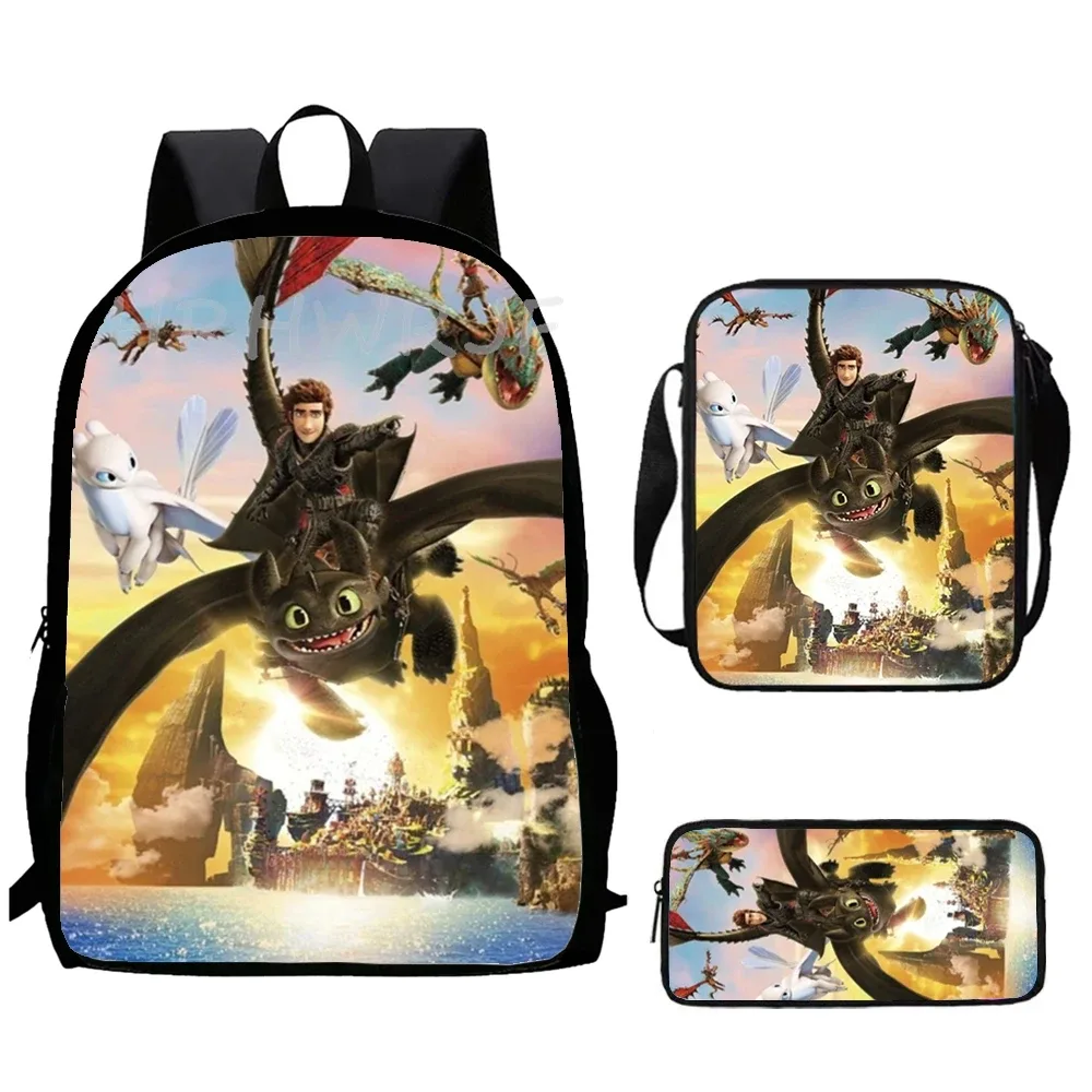 sacs d'école « comment dresser votre dragon » avec sacs à bandoulière, 3 pièces, sacs à dos de dessin animé pour garçons et filles, sacs à dos pour enfants, sacs à dos pour l'école primaire, mochilas