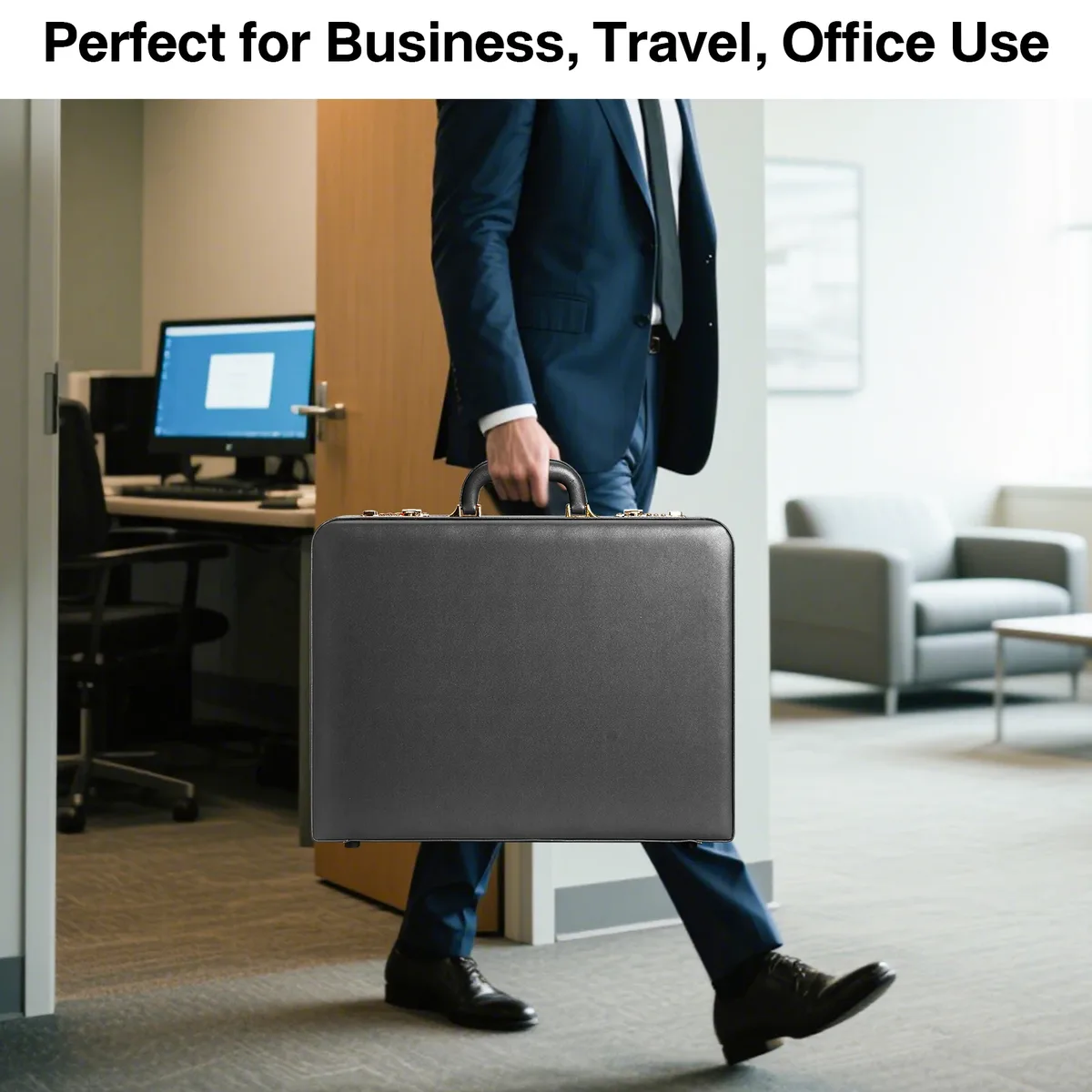 porte-documents pour hommes, porte-documents antivol à double verrouillage avec compartiment pour ordinateur portable de 16 pouces, simili cuir imperméable, étuis brefs pour hommes avec