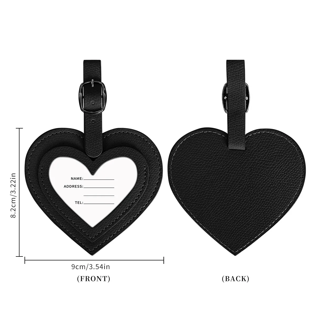 étiquette de bagage tendance en forme de cœur en cuir pu, anti-perte, pour valises et poignées de bagages