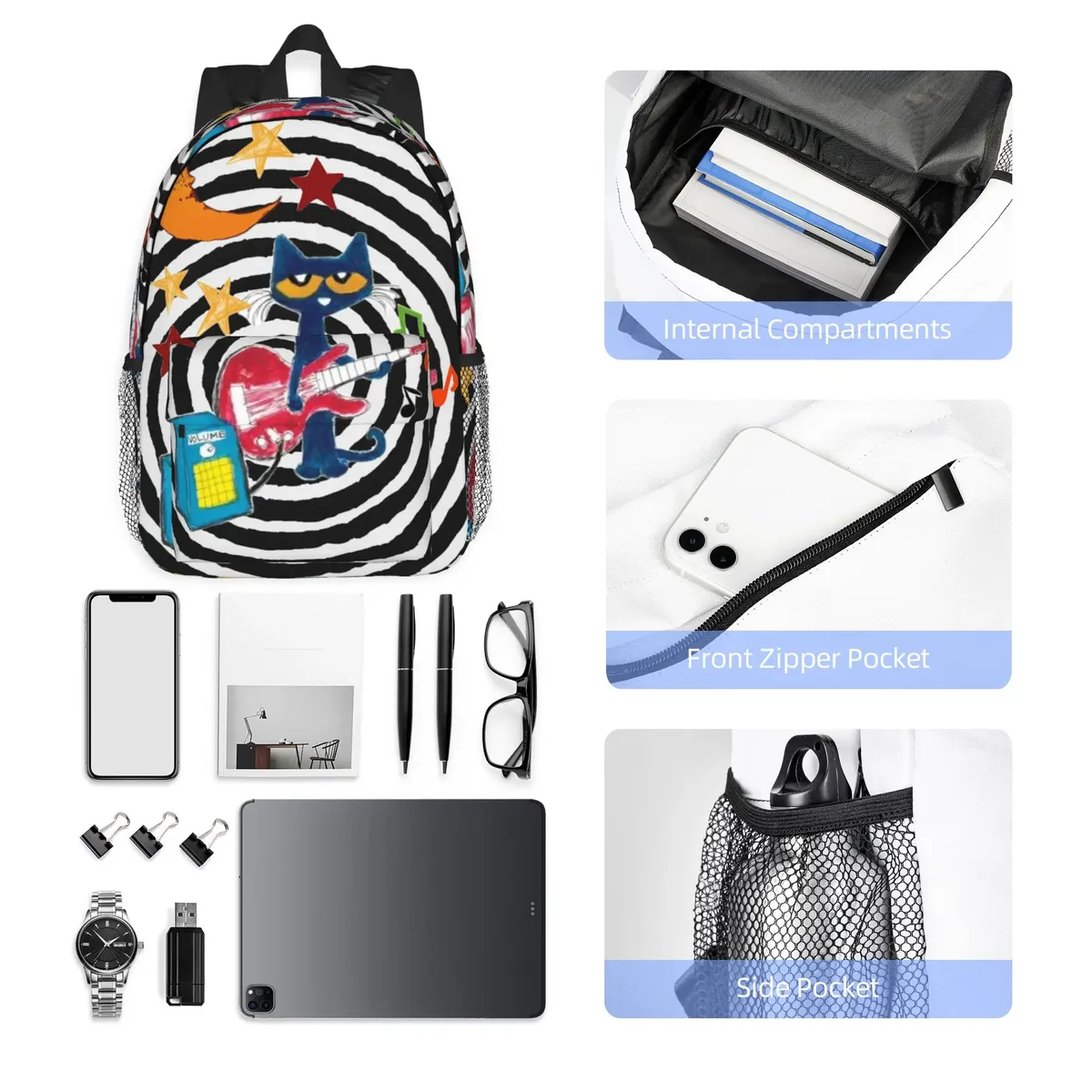 pete the cat – sac à dos grande capacité pour garçons et filles, sac à bandoulière pour hommes et femmes, sac d'école, offre spéciale