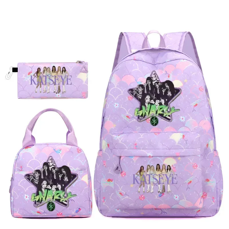 ensemble de sacs à dos katseye 3 pièces, sac à dos grande capacité pour étudiants avec sac à lunch et trousse à crayons, sac à dos décontracté et tendance