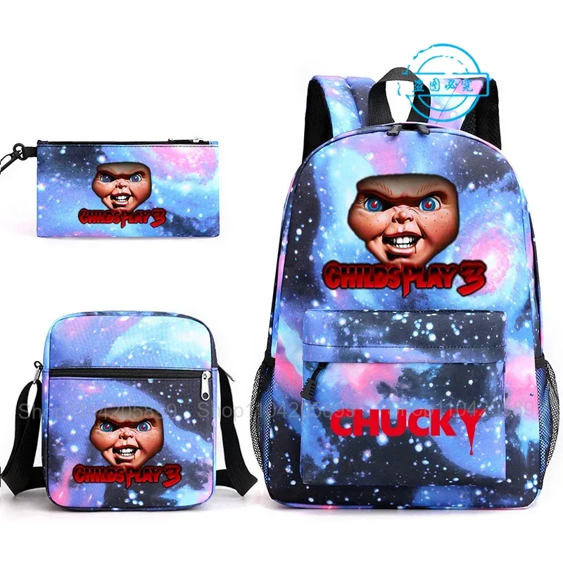 sacs à dos chucky pour enfants, 3 pièces, cartables pour étudiants et adolescents, sacs d'école pour garçons et filles, trousse à crayons, sacs à bandoulière, sac de voyage