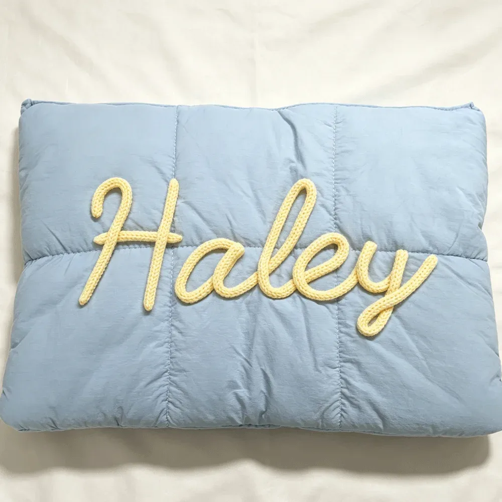 sac pour ordinateur portable personnalisé, étui pour ordinateur portable matelassé avec lettres en chenille personnalisées, housse pour ordinateur portable de 12x16 pouces, cadeau de bureau