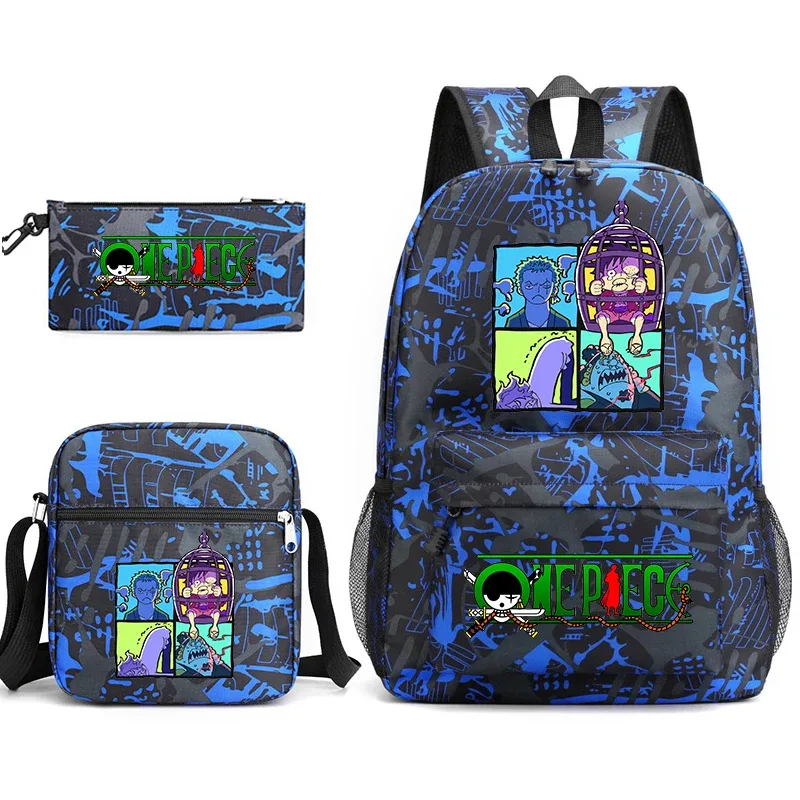 ensemble de sacs à dos pour étudiants imprimés one piece zoro, avec sac à bandoulière et trousse à crayons, pour enfants et adolescents, pour l'école, les voyages, légers