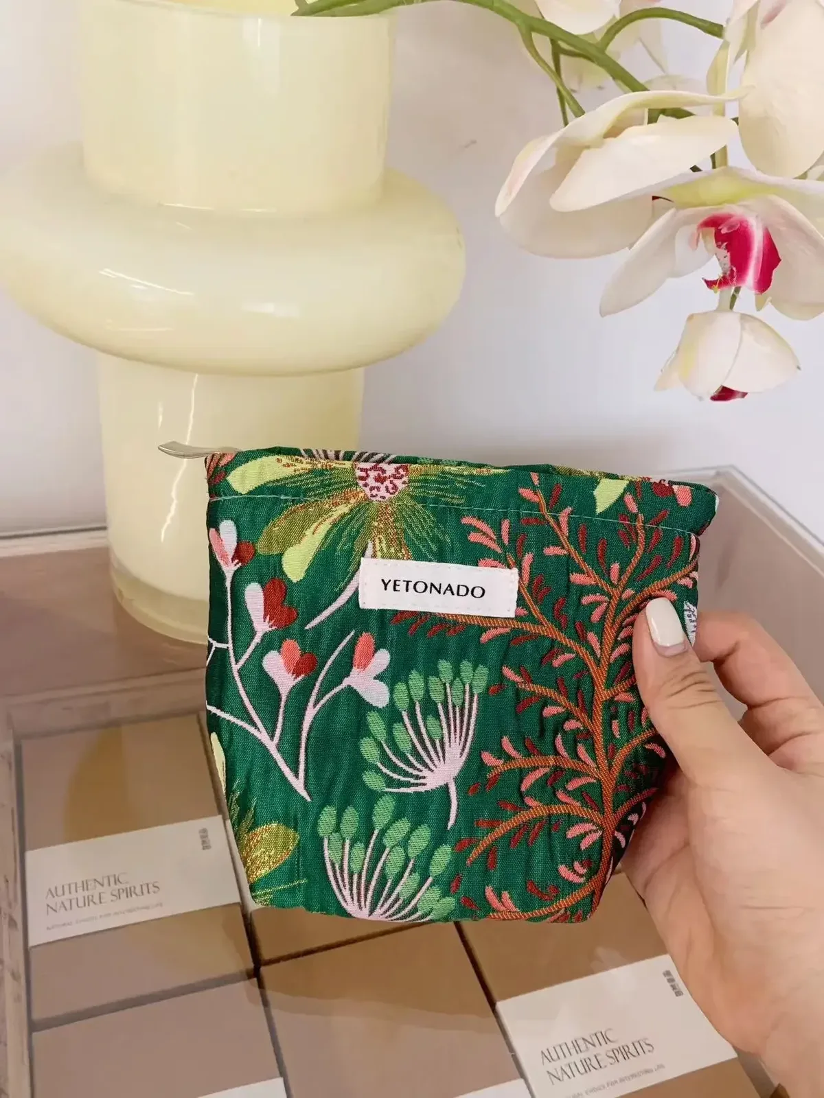 sac à cosmétiques pour femmes, étui vintage en tissu jacquard floral rouge foncé, pochette de rangement de maquillage avec fermeture éclair, petit grand sac pour brosses de toilette