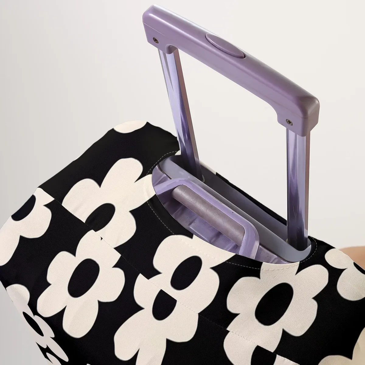 housse de protection pour bagages à motif floral noir et blanc, convient aux housses de bagages de 18 à 32 pouces, gants pour poignée de bagage, tr