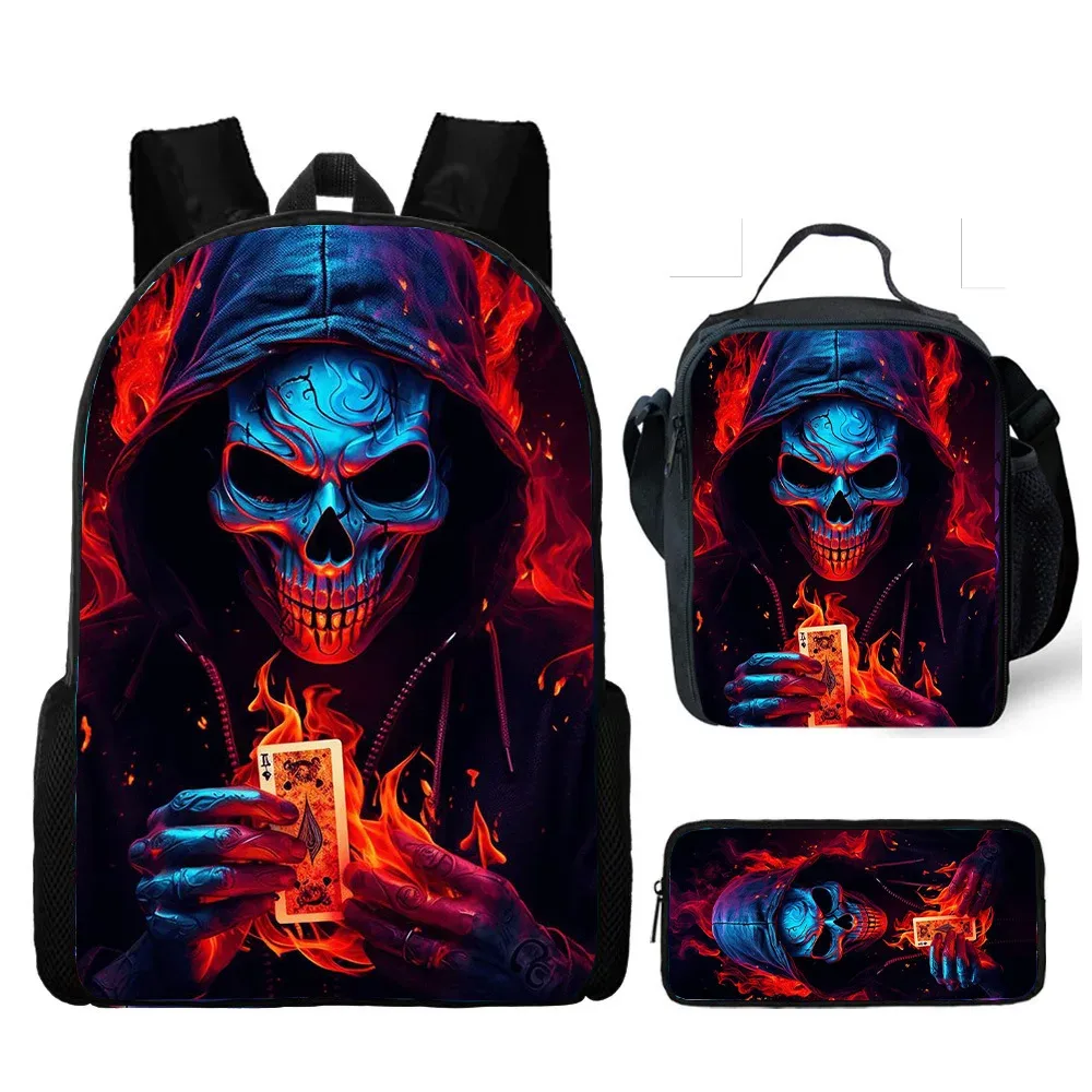 vente chaude crâne sac à dos trois pièces ensemble imprimé école primaire et secondaire sac à dos repas sac porte-crayon