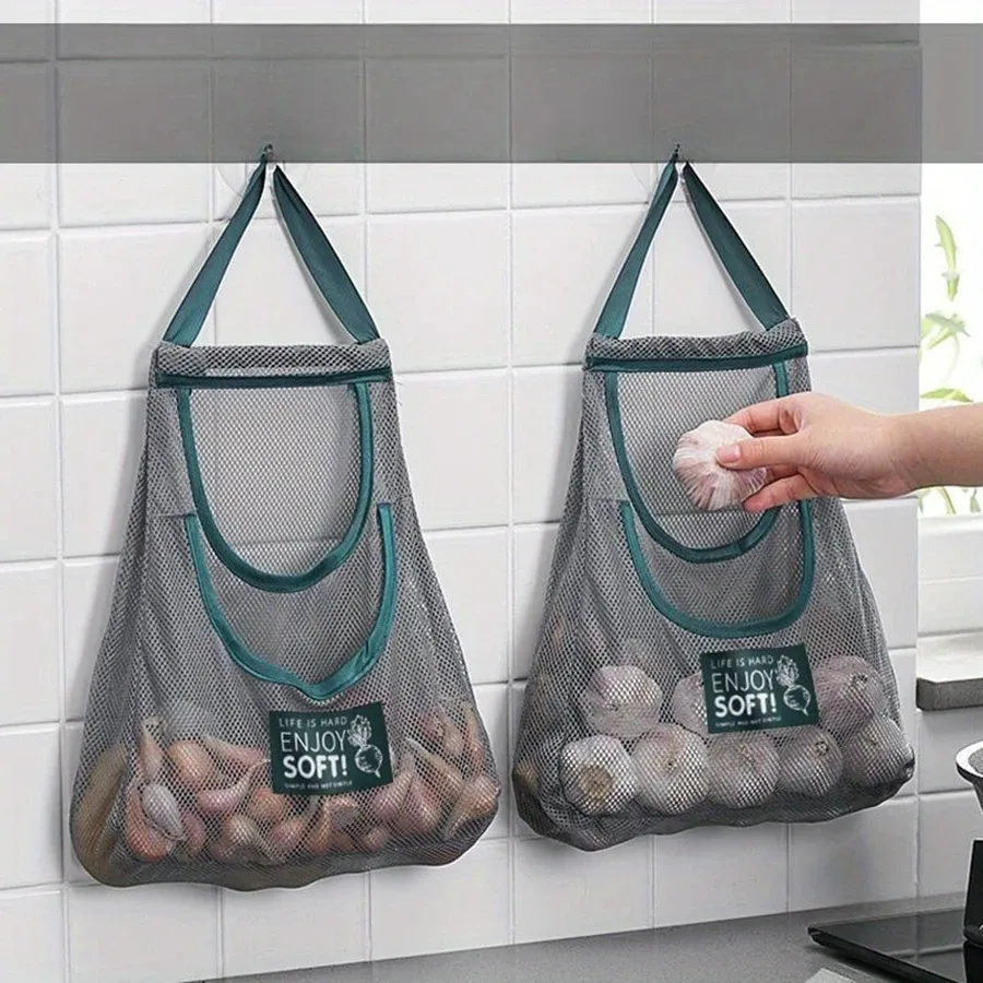 sac de rangement de cuisine portable de grande capacité, sac en maille de fruits et légumes ménagers, organisateur de salle de rangement mural, sacs suspendus