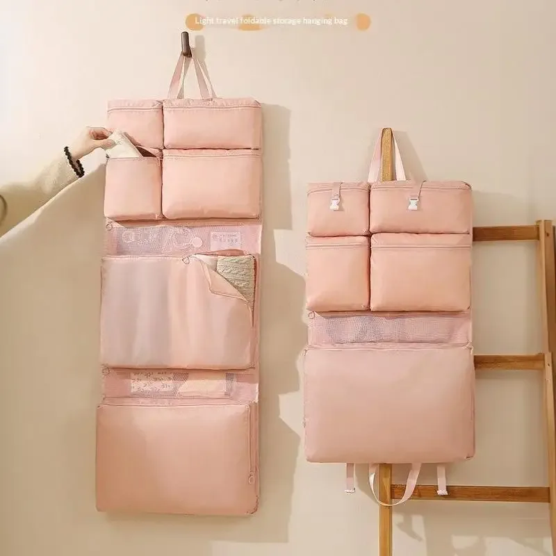 sac de rangement suspendu pliable et portable pour voyage, organisateur multi-poches pour vêtements et accessoires, gain de place pour bagages