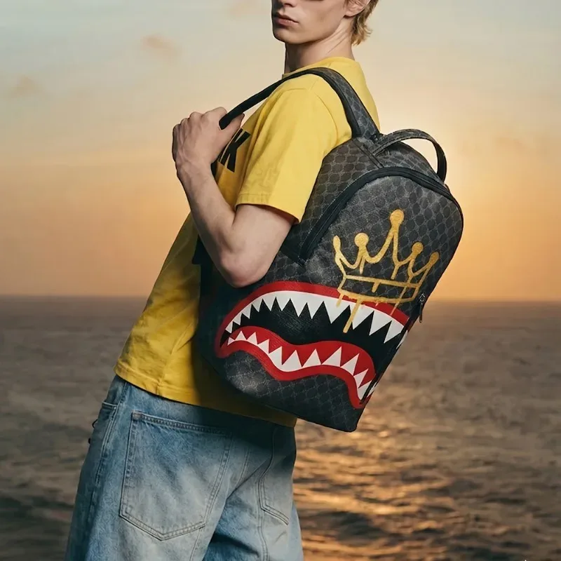 nouveau sac à bandoulière décontracté shark business grande capacité, sac à dos pour hommes, sac d'école, sac de voyage
