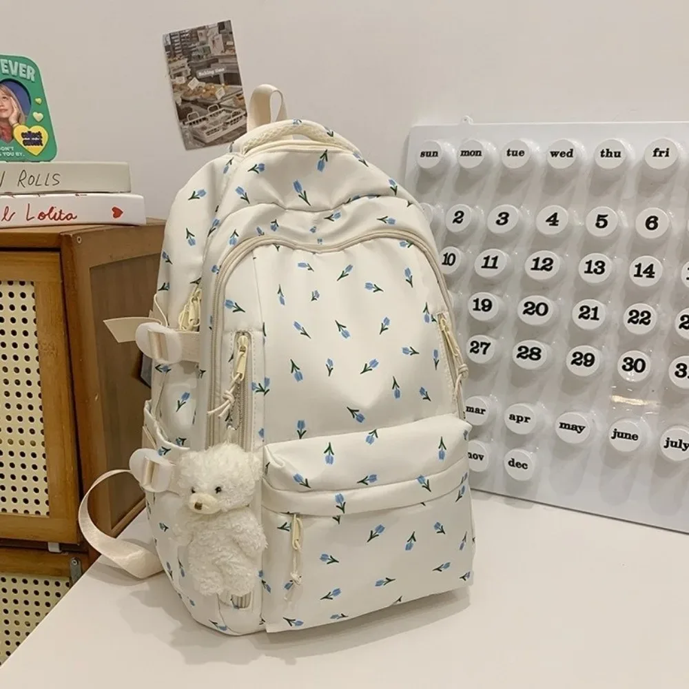 sac à dos à imprimé floral de grande capacité, multi-compartiments, multi-poches, motif nœud, sac d'école imperméable, sac à dos épaissi pour voyage