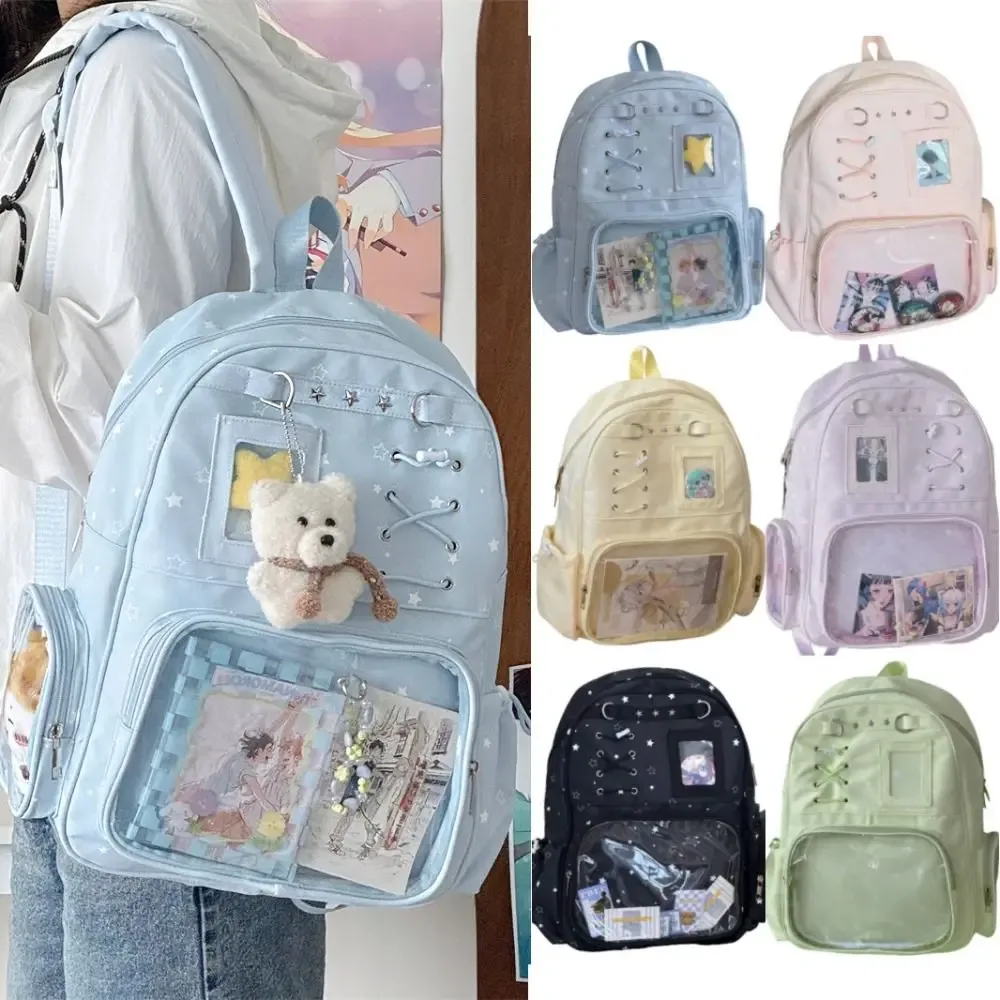 sac à dos transparent à imprimé étoiles tendance, sac ita transparent lolita, sac à bandoulière imprimé y2k pour les trajets quotidiens