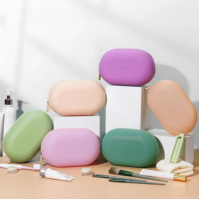sac à cosmétiques en silicone de grande capacité, sac de rangement de voyage étanche et peu encombrant, fermeture éclair anti-poussière, porte-monnaie de voyage
