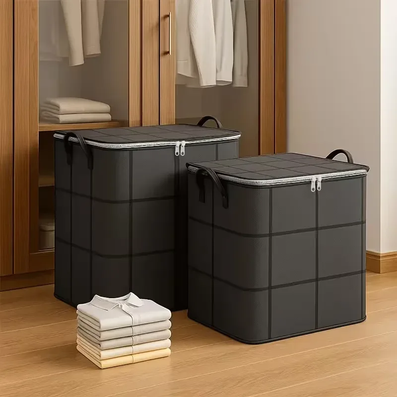 Sac de rangement pour couettes grande capacité, sac de déménagement pour vêtements, boîte de rangement noire tissée, sac pliable de style moderne et simple pour les voyages